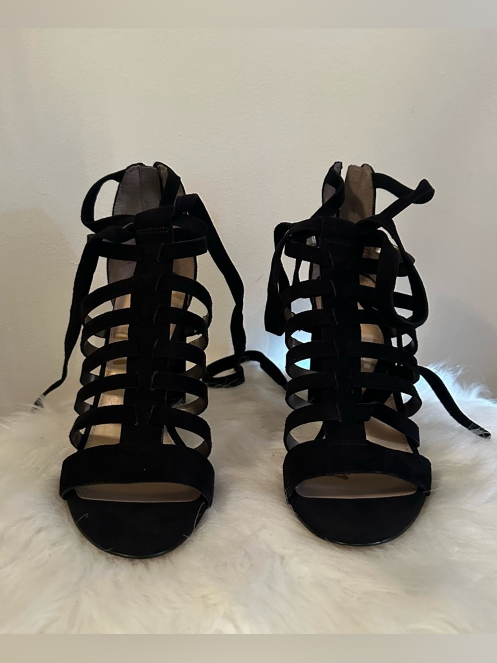 Sam Edelman Black Suede Lace-Up Cage Heels